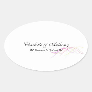 Bruiloft Elegant Creatief Abstract Curves Wit Ovale Sticker