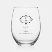 Bruiloft Elegant  Crest Monogram Wijnglas Zonder Voet (Voorkant)