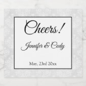 Bruiloft Elegant Damask Voeg namen & datum toe Sparkling Wijnetiket (Enkel label)