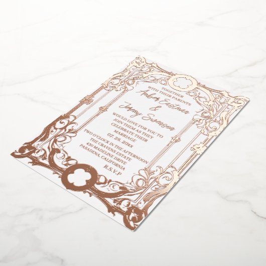 Bruiloft elegant en romantisch roos goud folie uitnodiging (Gedraaid)