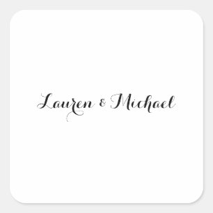 Bruiloft Elegant Minimalistische Kalligrafie Zwart Vierkante Sticker