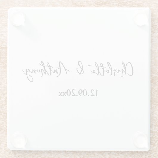 Bruiloft Elegant Script Creatief Zwart Wit Glazen Onderzetter (Achterkant)