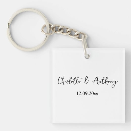 Bruiloft Elegant Script Creatief Zwart Wit Sleutelhanger (voorkant)