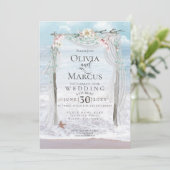 Bruiloft | Elegant Seaside Driftwood Tulle Arbour Kaart (Staand voorkant)