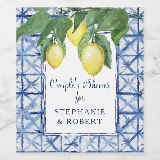 Bruiloft Elegant Waterverf Citroen met Shibori Wijn Etiket (Enkel label)