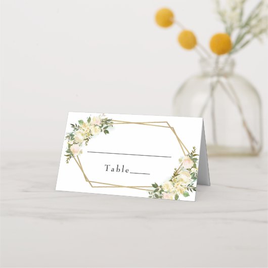 Bruiloft Elegant Wit Chic Roos Bloemen Goud Lijst (Voorkant)