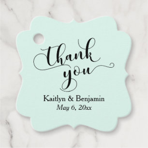 Bruiloft Elegant Zwart Script, Mint Groen Dank u Bedankjes Labels