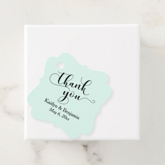 Bruiloft Elegant Zwart Script, Mint Groen Dank u Bedankjes Labels (In situ)