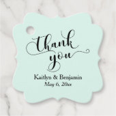 Bruiloft Elegant Zwart Script, Mint Groen Dank u Bedankjes Labels (Voorkant)