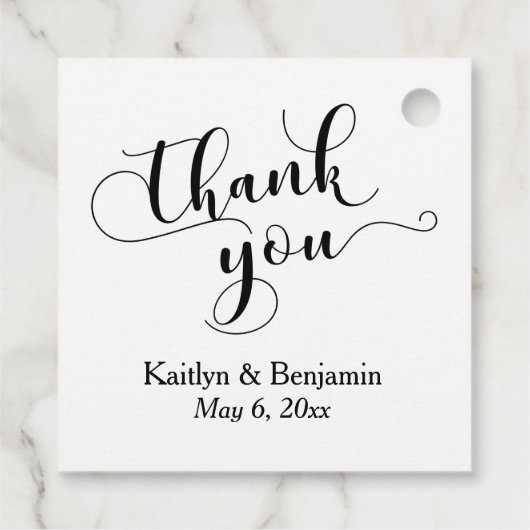 Bruiloft Elegant Zwart Script op Wit Dank u Bedankjes Labels (Achterkant)