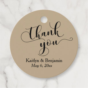 Bruiloft Elegant Zwart Script, Warm Zand Dank U Bedankjes Labels