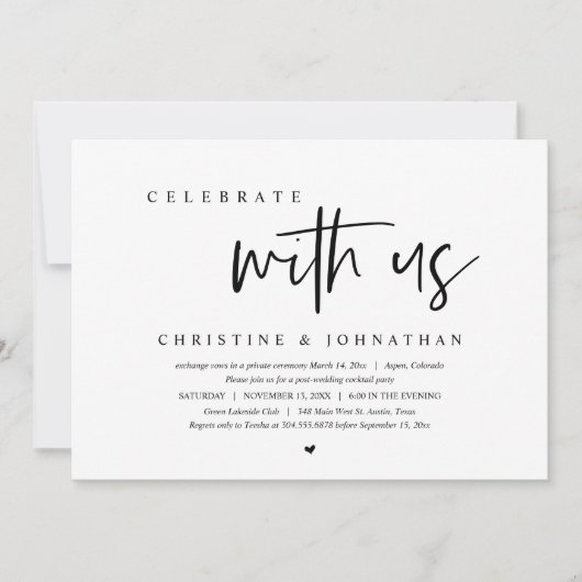 Bruiloft Elopement Feest, Vier met ons mee Kaart (Voorkant)