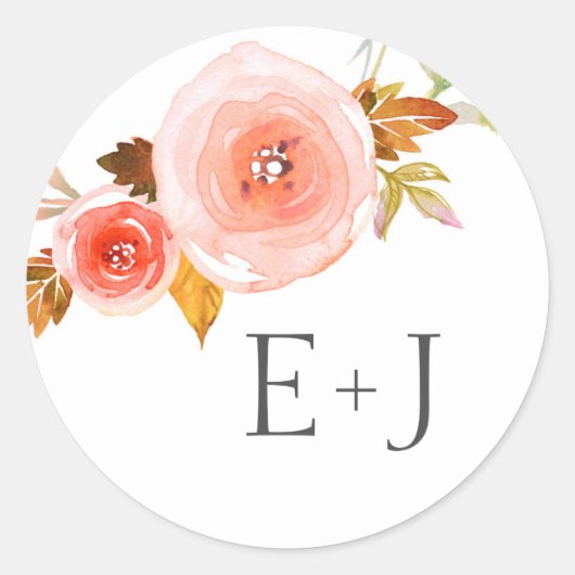 Bruiloft envelop afdichtingen / blush floral water ronde sticker (Voorkant)