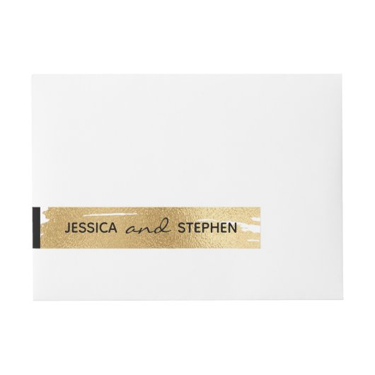 Bruiloft Envelop Wrap Label Elegant Goud & Zwart Adreslabel Wikkel (Voorkant)