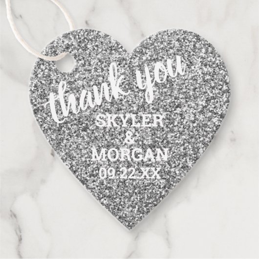 Bruiloft Faux Zilver Glitter Elegant Dank u Bedankjes Labels (Voorkant)