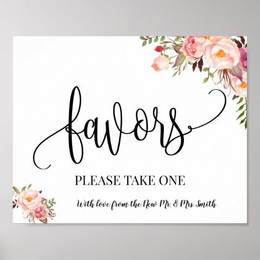 Bruiloft favor bord boho chic roze poster (Voorkant)