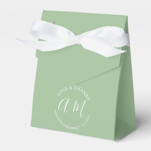 Bruiloft Favor Box Classy Sage Groen Monogram Bedankdoosjes (Voorkant Zijde)