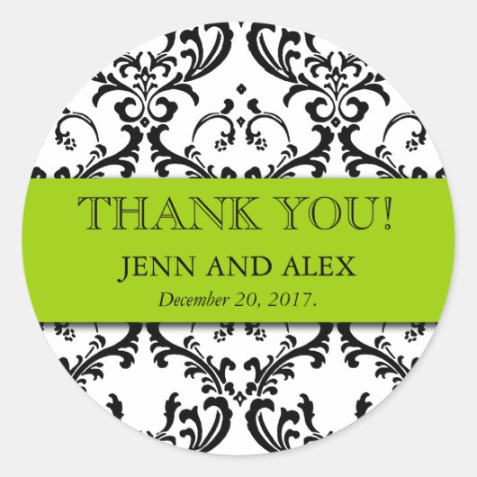 Bruiloft Favor Damask Dank u Stickers Groen (Voorkant)