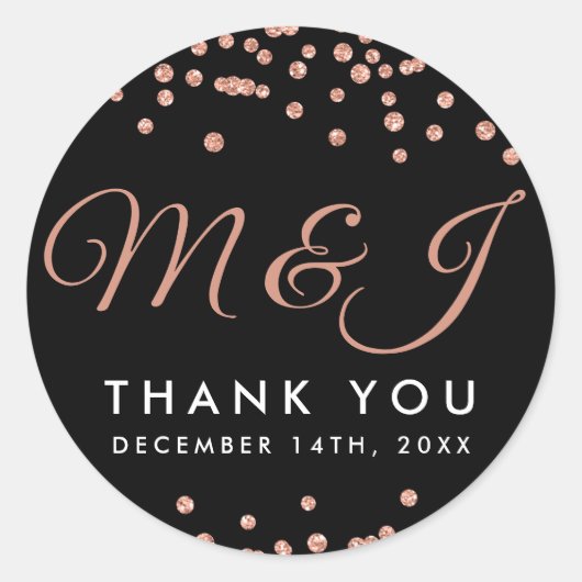 Bruiloft Favor Label Roos Gouden Glitter Confetti  (Voorkant)