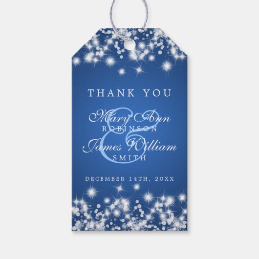 Bruiloft Favor Label Winter Sparkle Blue Cadeaulabel (Voorkant)