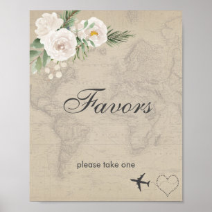 Bruiloft favor met vintage kaart poster