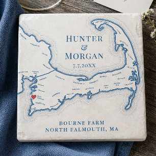 Bruiloft Favoriet Cape Cod Kaart Bourne Farm Stenen Onderzetter