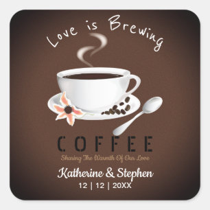 Bruiloft Favoriet: Love Is Brewing Coffee Vierkante Sticker