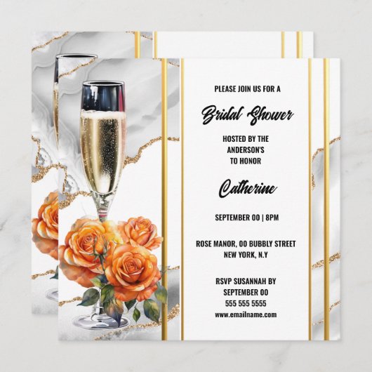 Bruiloft feest bruisende wijn oranje roos elegant feestdagenkaart (Voorkant / Achterkant)