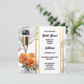 Bruiloft feest bruisende wijn oranje roos elegant feestdagenkaart (Staand voorkant)