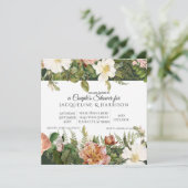 Bruiloft Feest | Forest Coral n Ivory Rozen Bloeme Kaart (Staand voorkant)