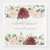 Bruiloft Feest Herfst Burgundy Roos Bloemige Blade Servet (Voorkant)