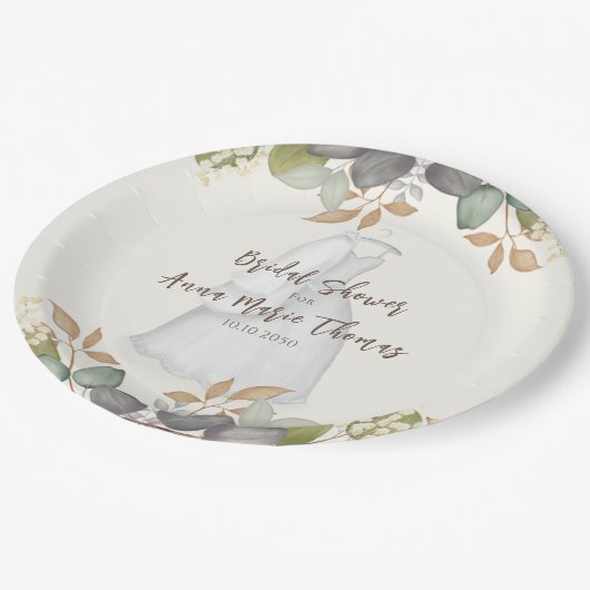 Bruiloft Feest Herfstbladeren Trouwjurk Elegant Papieren Bordje (Gekanteld)