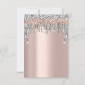 Bruiloft Feest Sweet 16 Roos Zilver Glitter Drip Kaart (Achterkant)