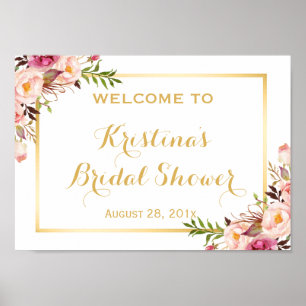Bruiloft Feestbord Bord Elegant Chic Bloem Gouden  Poster