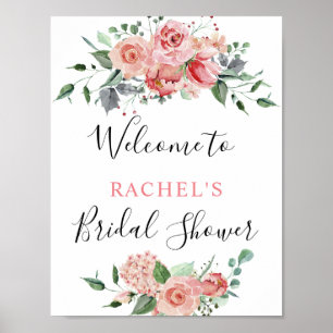Bruiloft Feestelijke Roze Roos Waterverf Chic Poster