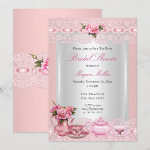 Bruiloft Feestje Mooie Roze rozen High Tea Feest Kaart