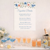 Bruiloft Feestje Stof Blauw Bloem Drink Menu