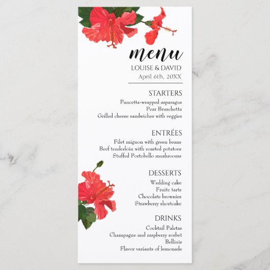Bruiloft Flat Menu met Hibiscus Bloem (Voorkant)