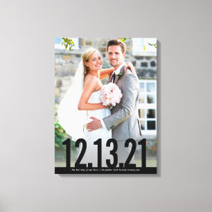 BRUILOFT FOTO DATUM geheugen vet zwart type overla Canvas Afdruk