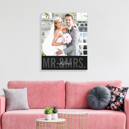 BRUILOFT FOTO DATUM heer en mevrouw monochroom zwa Canvas Afdruk (Insitu (Woonkamer))