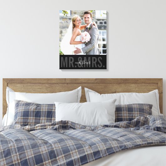 BRUILOFT FOTO DATUM heer en mevrouw monochroom zwa Canvas Afdruk (Insitu (Slaapkamer))
