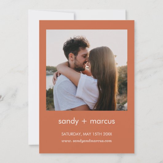 Bruiloft foto uitnodiging Boho hart terracotta (Achterkant)