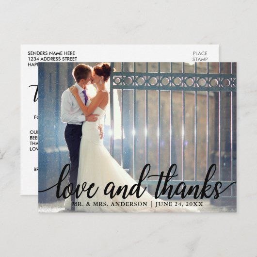 Bruiloft Foto van Liefde en Dank Mr. en Mrs. Briefkaart (Voorkant / Achterkant)