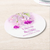 Bruiloft fuchsia waterverf kunst papier onderzette ronde kartonnen onderzetter (Gebogen)