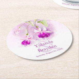 Bruiloft fuchsia waterverf kunst papier onderzette ronde kartonnen onderzetter