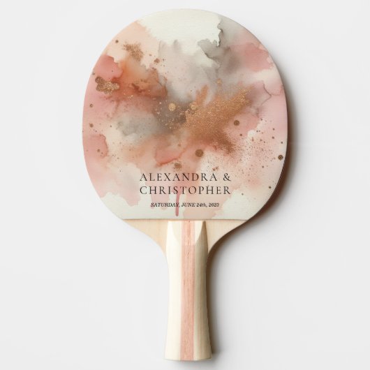 Bruiloft Game Roos Gouden Stof Waterverf Handteken Tafeltennisbatje (Achterkant)