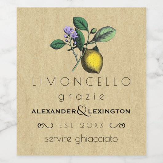 Bruiloft Gast Favor Limoncello Label | Wijn Etiket (Enkel label)