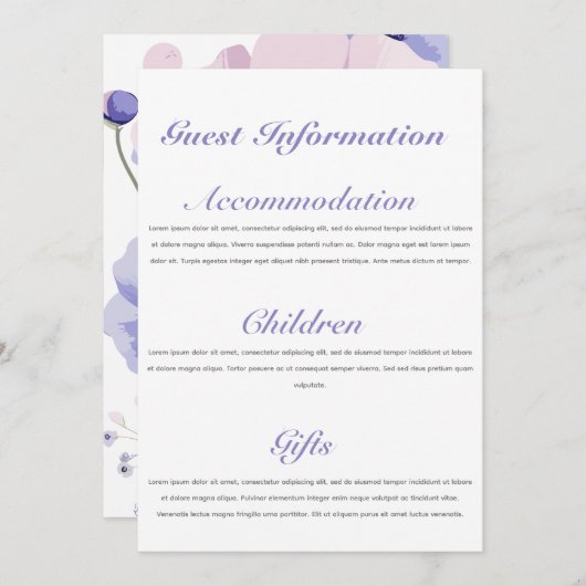 Bruiloft Gast Informatie Kaart Sjabloon (Voorkant / Achterkant)