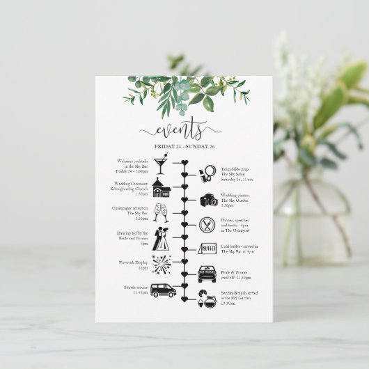 Bruiloft Gast Reisschema Geïllustreerd Advieskaart (Staand voorkant)