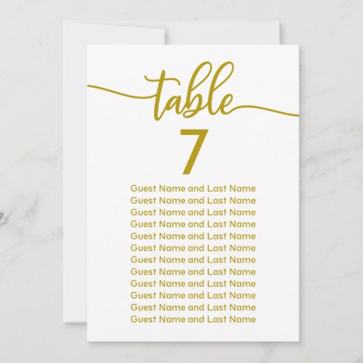 Bruiloft Gast Zitplaatsen Elegante Gouden Kalligra Kaart (Voorkant)